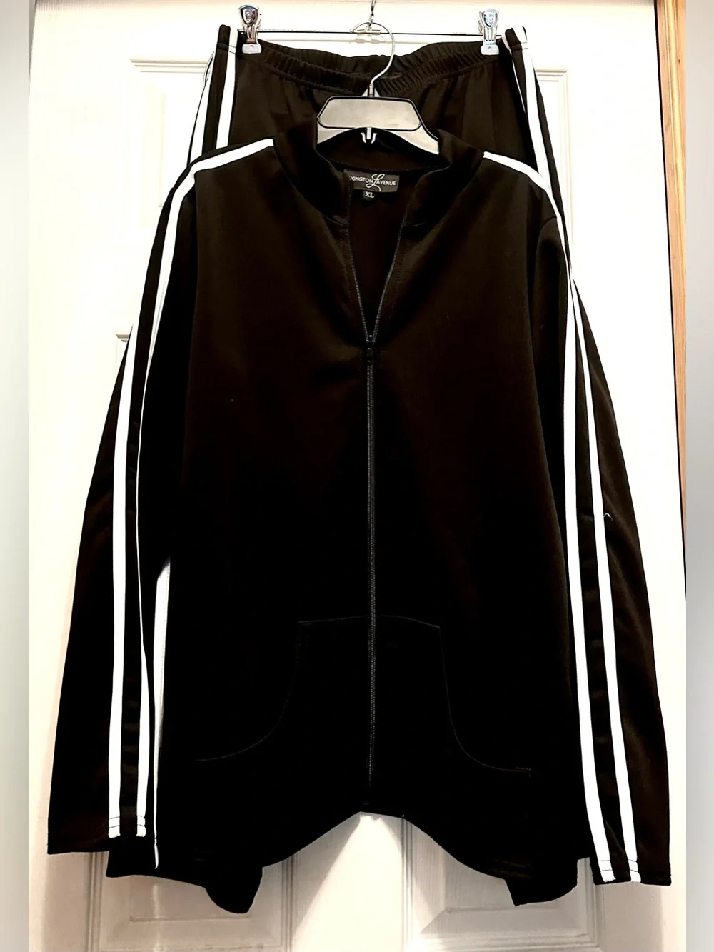 Men's Black Track Bomber Jacket with White Stripes